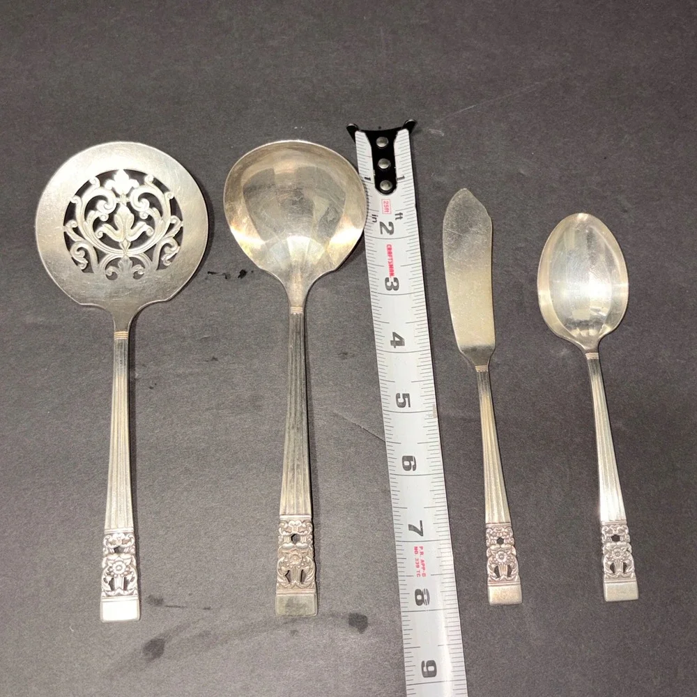 Vtg Oneida~Community 1936 Coronation Serving Set 4 PCs Ladel/Spoon/Slotted Spoon